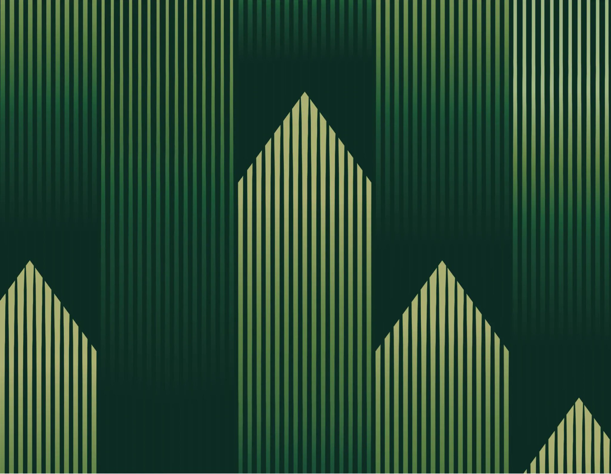 Abstract geometric dark and light green stripes forming upward arrows pattern