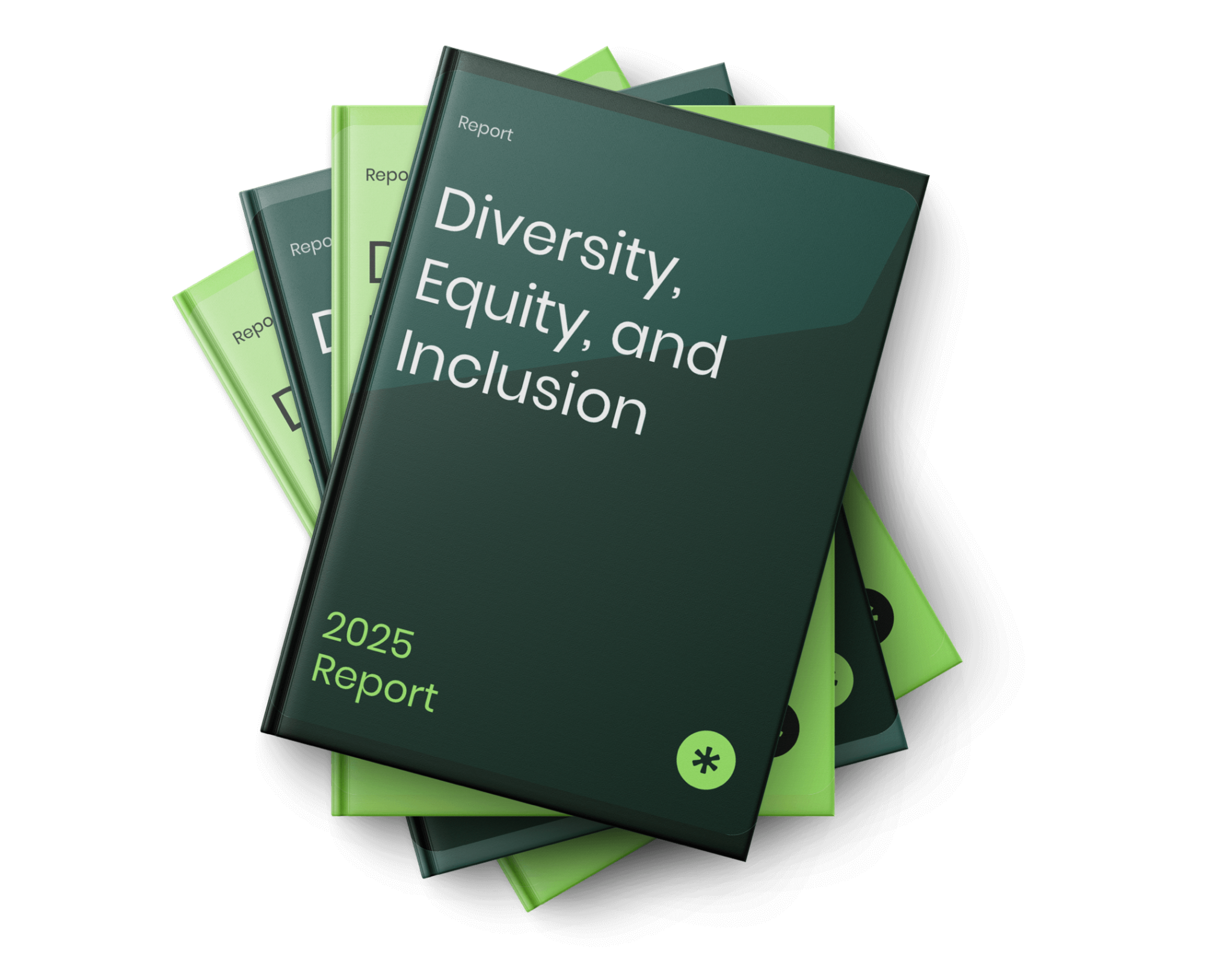 Stacked green 2025 Diversity, Equity, and Inclusion report covers